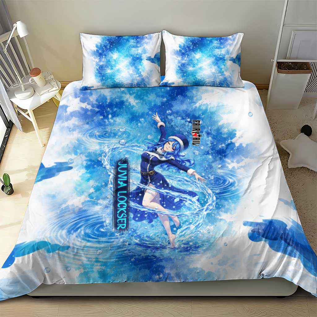 Juvia Lockser Fairy Tail Bedding Set Water Magic Anime Style with Heart and Raindrop Aesthetic