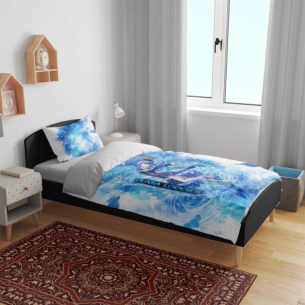 Juvia Lockser Fairy Tail Bedding Set Water Magic Anime Style with Heart and Raindrop Aesthetic