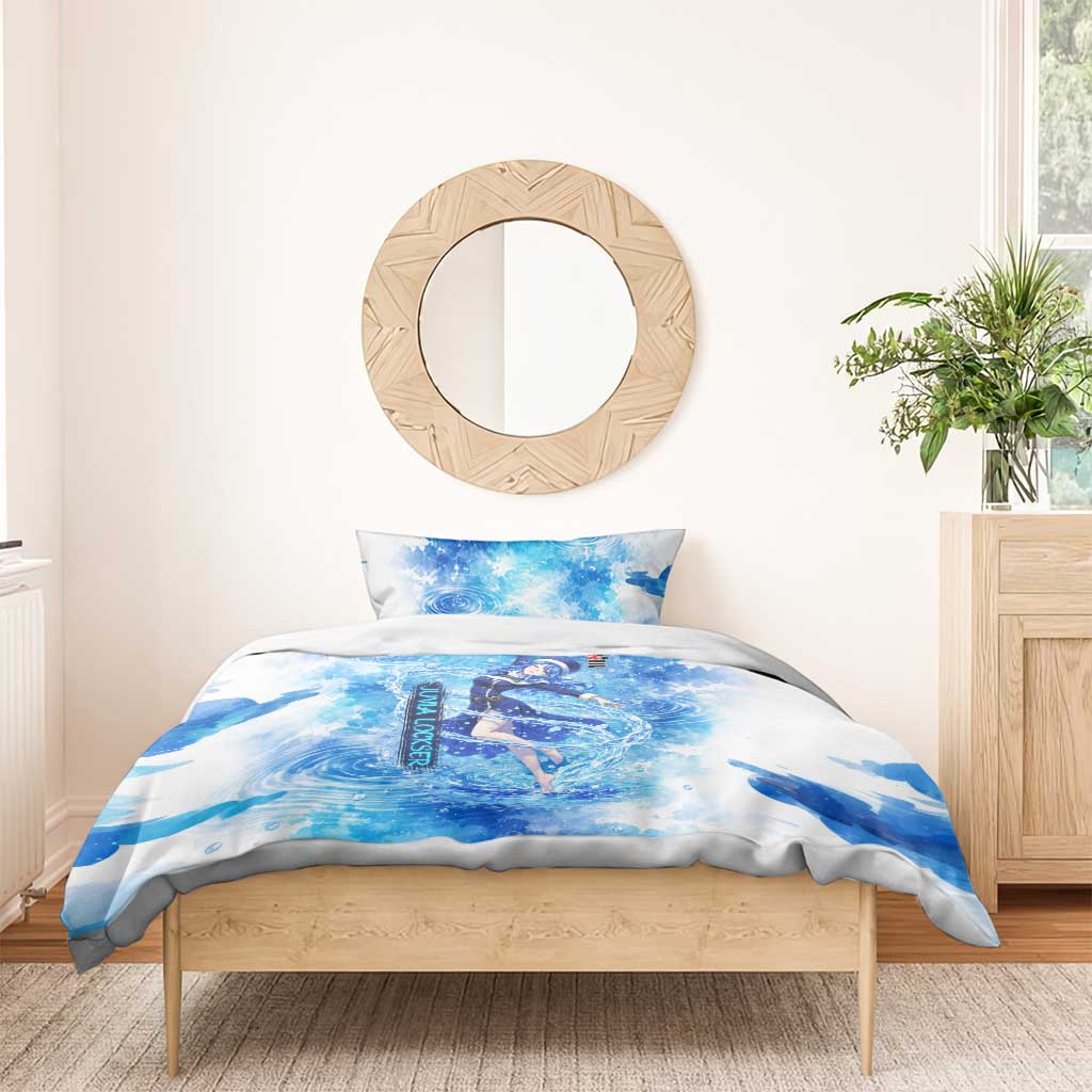 Juvia Lockser Fairy Tail Bedding Set Water Magic Anime Style with Heart and Raindrop Aesthetic