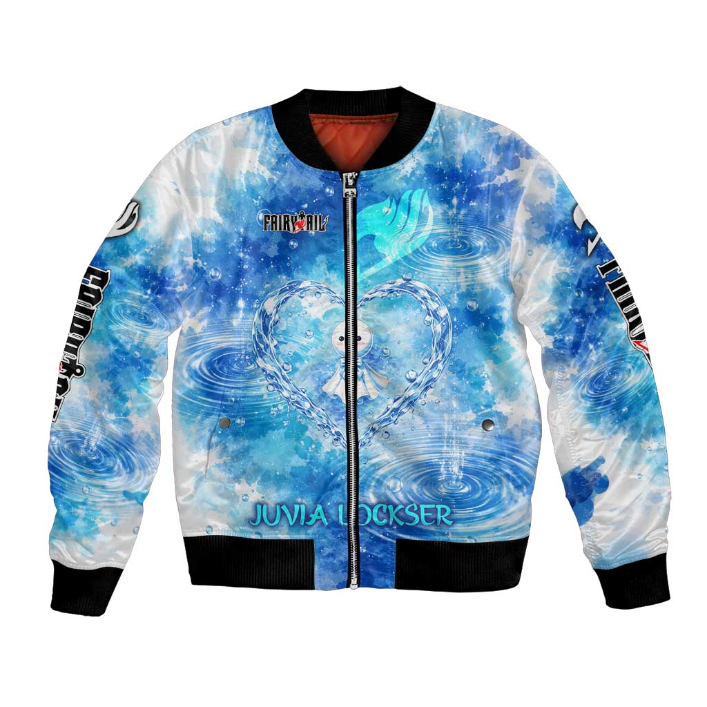 Juvia Lockser Fairy Tail Bomber Jacket Water Magic Anime Style with Heart and Raindrop Aesthetic