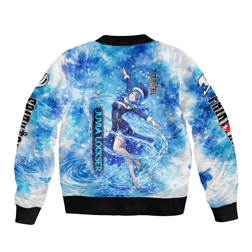 Juvia Lockser Fairy Tail Bomber Jacket Water Magic Anime Style with Heart and Raindrop Aesthetic