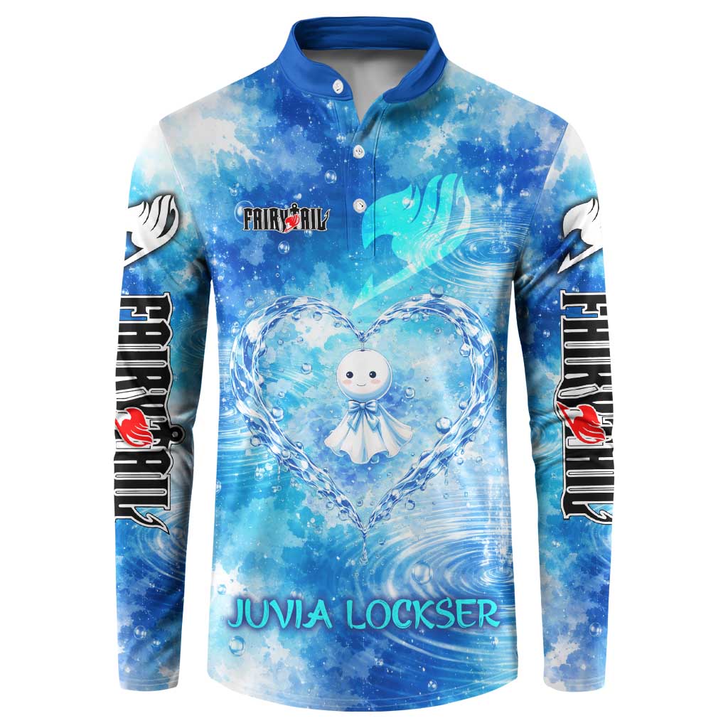 Juvia Lockser Fairy Tail Button Sweatshirt Water Magic Anime Style with Heart and Raindrop Aesthetic