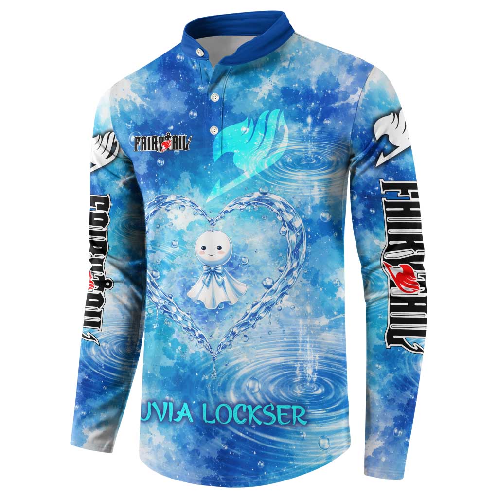 Juvia Lockser Fairy Tail Button Sweatshirt Water Magic Anime Style with Heart and Raindrop Aesthetic