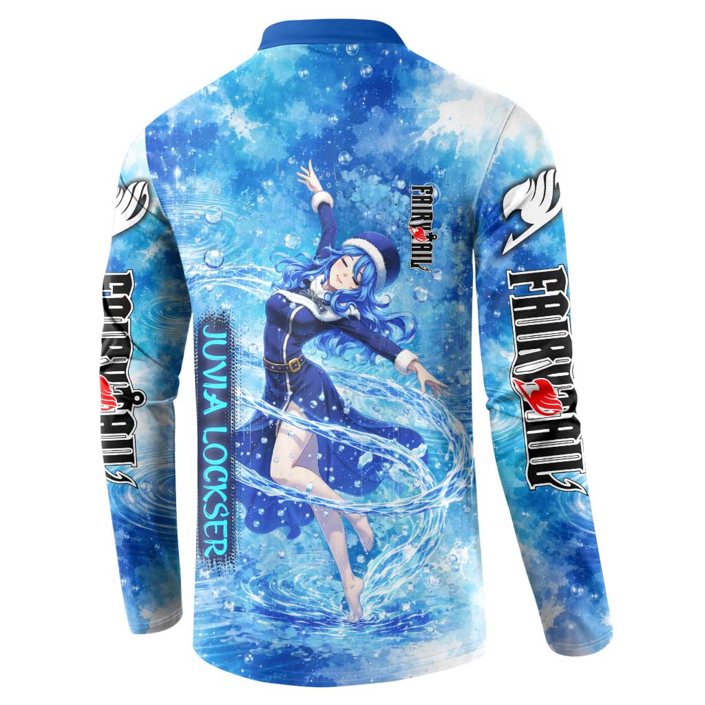 Juvia Lockser Fairy Tail Button Sweatshirt Water Magic Anime Style with Heart and Raindrop Aesthetic