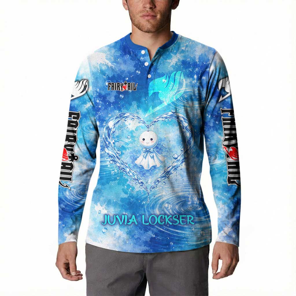 Juvia Lockser Fairy Tail Button Sweatshirt Water Magic Anime Style with Heart and Raindrop Aesthetic