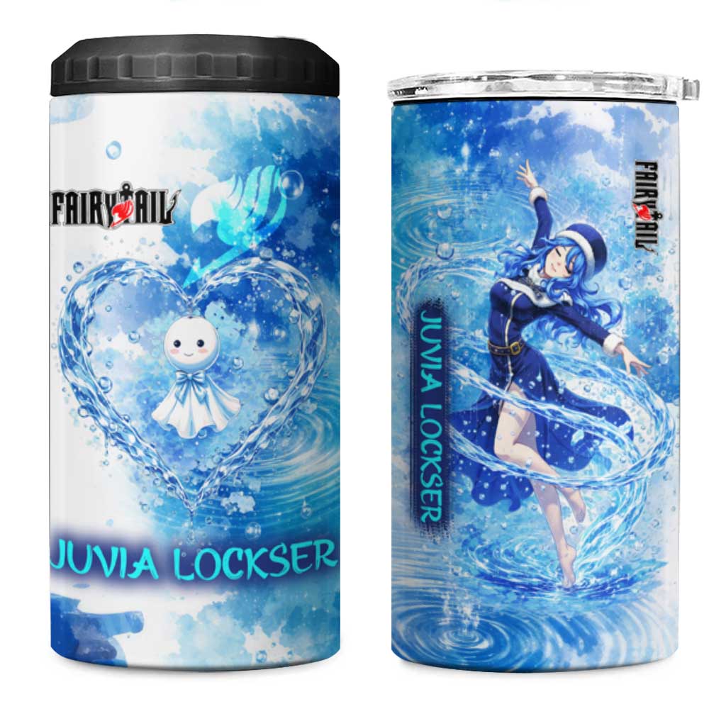Juvia Lockser Fairy Tail 4 in 1 Can Cooler Tumbler Water Magic Anime Style with Heart and Raindrop Aesthetic