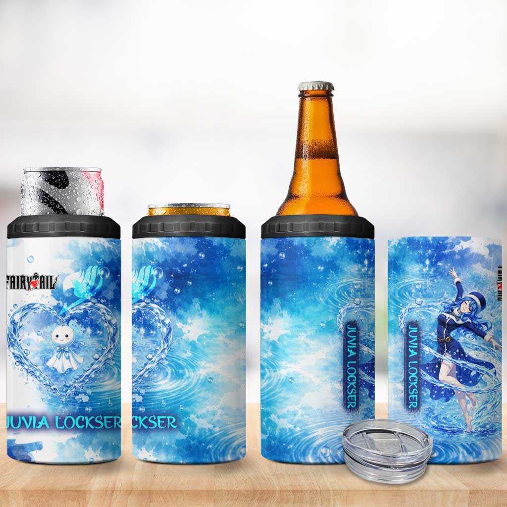 Juvia Lockser Fairy Tail 4 in 1 Can Cooler Tumbler Water Magic Anime Style with Heart and Raindrop Aesthetic