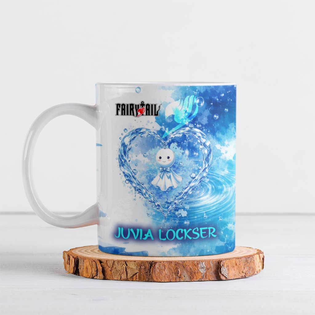 Juvia Lockser Fairy Tail Ceramic Mug Water Magic Anime Style with Heart and Raindrop Aesthetic