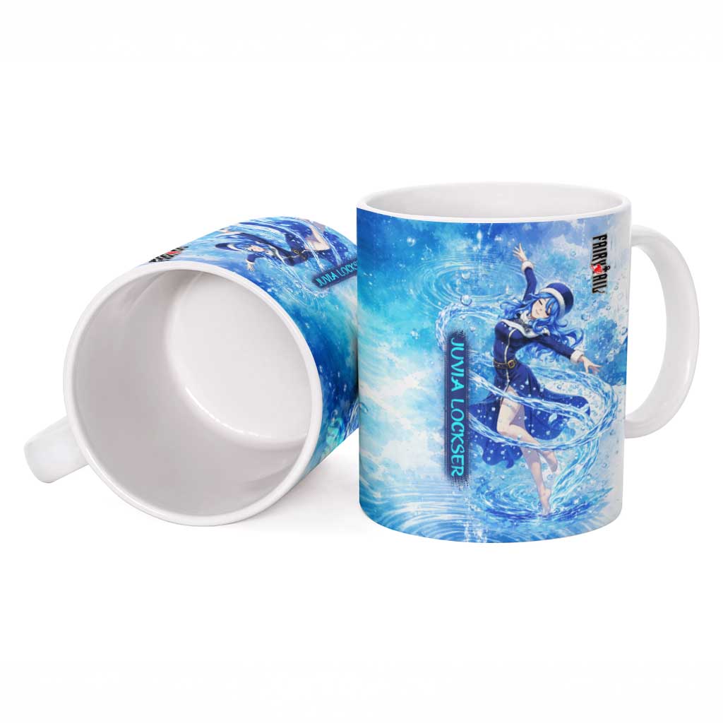 Juvia Lockser Fairy Tail Ceramic Mug Water Magic Anime Style with Heart and Raindrop Aesthetic