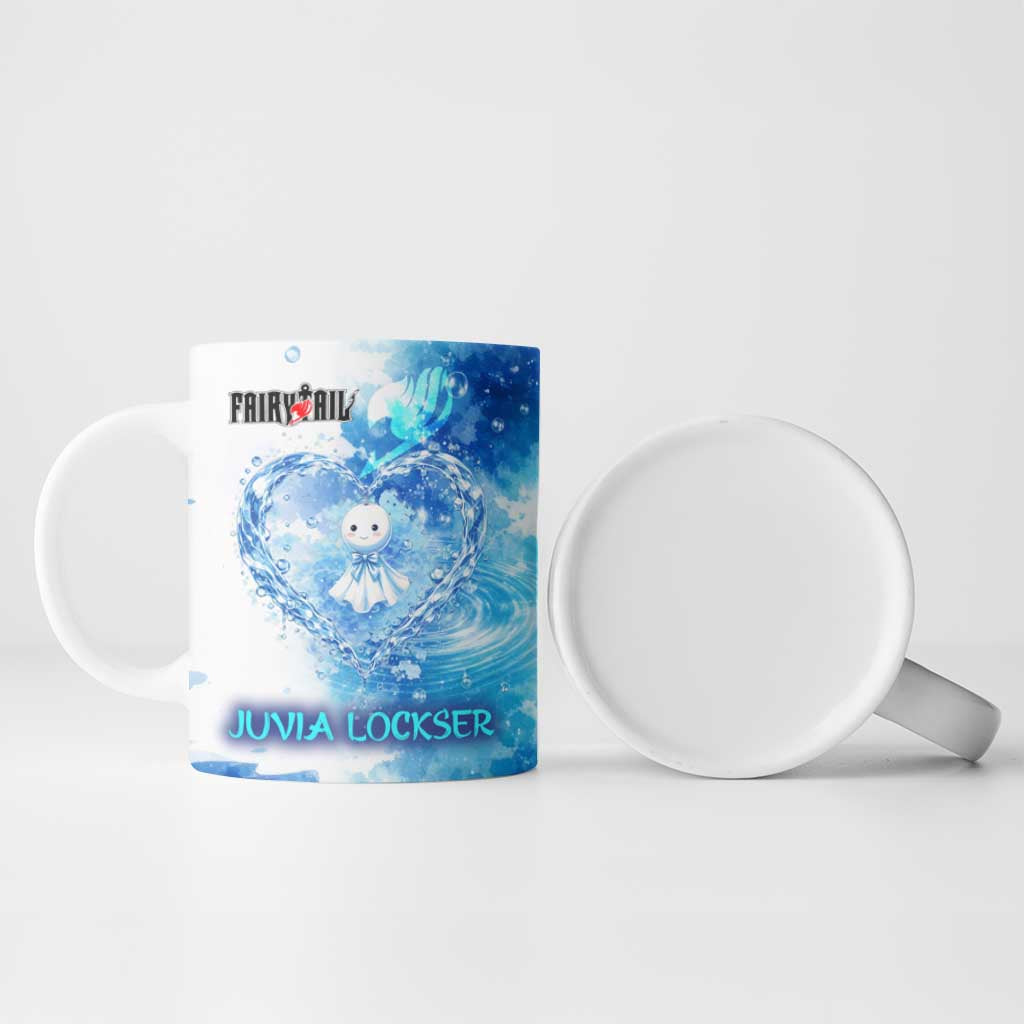 Juvia Lockser Fairy Tail Ceramic Mug Water Magic Anime Style with Heart and Raindrop Aesthetic