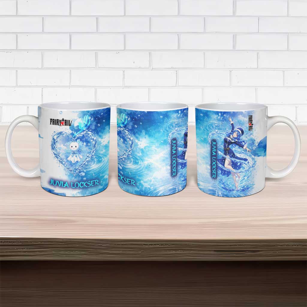 Juvia Lockser Fairy Tail Ceramic Mug Water Magic Anime Style with Heart and Raindrop Aesthetic