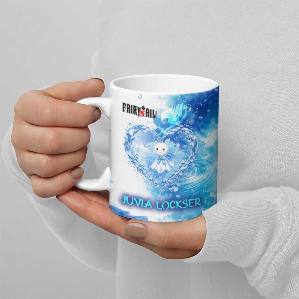 Juvia Lockser Fairy Tail Ceramic Mug Water Magic Anime Style with Heart and Raindrop Aesthetic