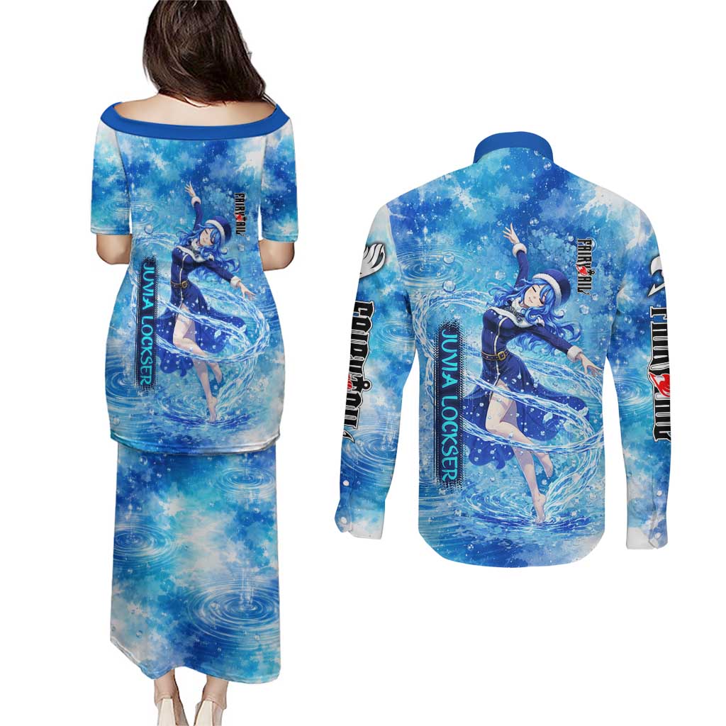 Juvia Lockser Fairy Tail Couples Matching Puletasi and Long Sleeve Button Shirt Water Magic Anime Style with Heart and Raindrop Aesthetic