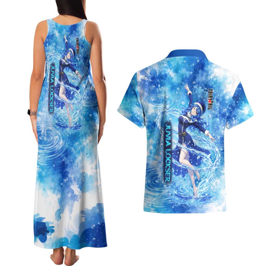Juvia Lockser Fairy Tail Couples Matching Tank Maxi Dress and Hawaiian Shirt Water Magic Anime Style with Heart and Raindrop Aesthetic