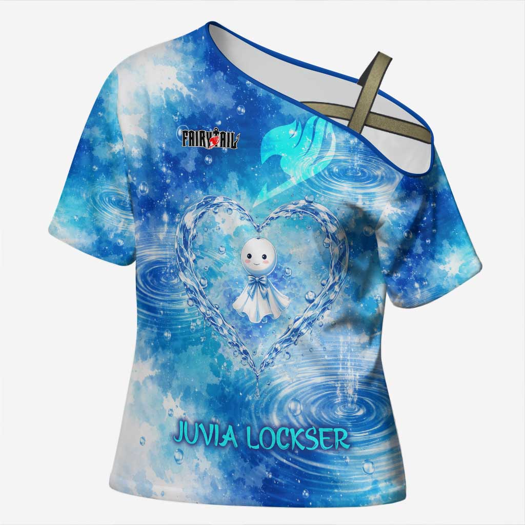 Juvia Lockser Fairy Tail Cross Shoulder Shirt Water Magic Anime Style with Heart and Raindrop Aesthetic