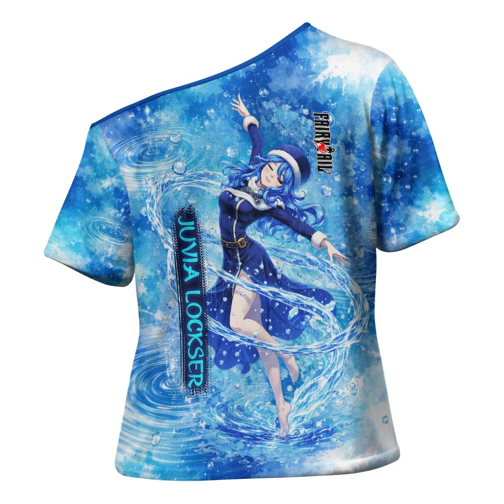 Juvia Lockser Fairy Tail Cross Shoulder Shirt Water Magic Anime Style with Heart and Raindrop Aesthetic