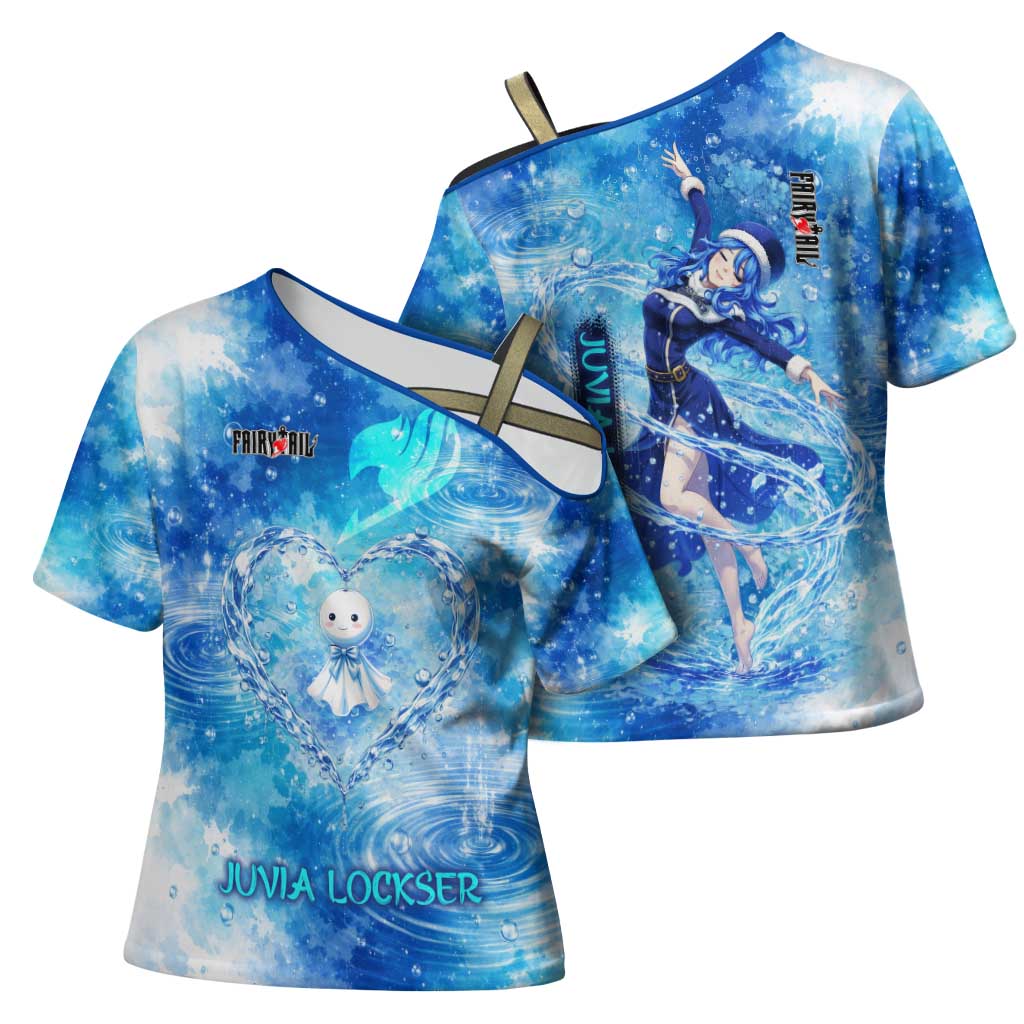 Juvia Lockser Fairy Tail Cross Shoulder Shirt Water Magic Anime Style with Heart and Raindrop Aesthetic