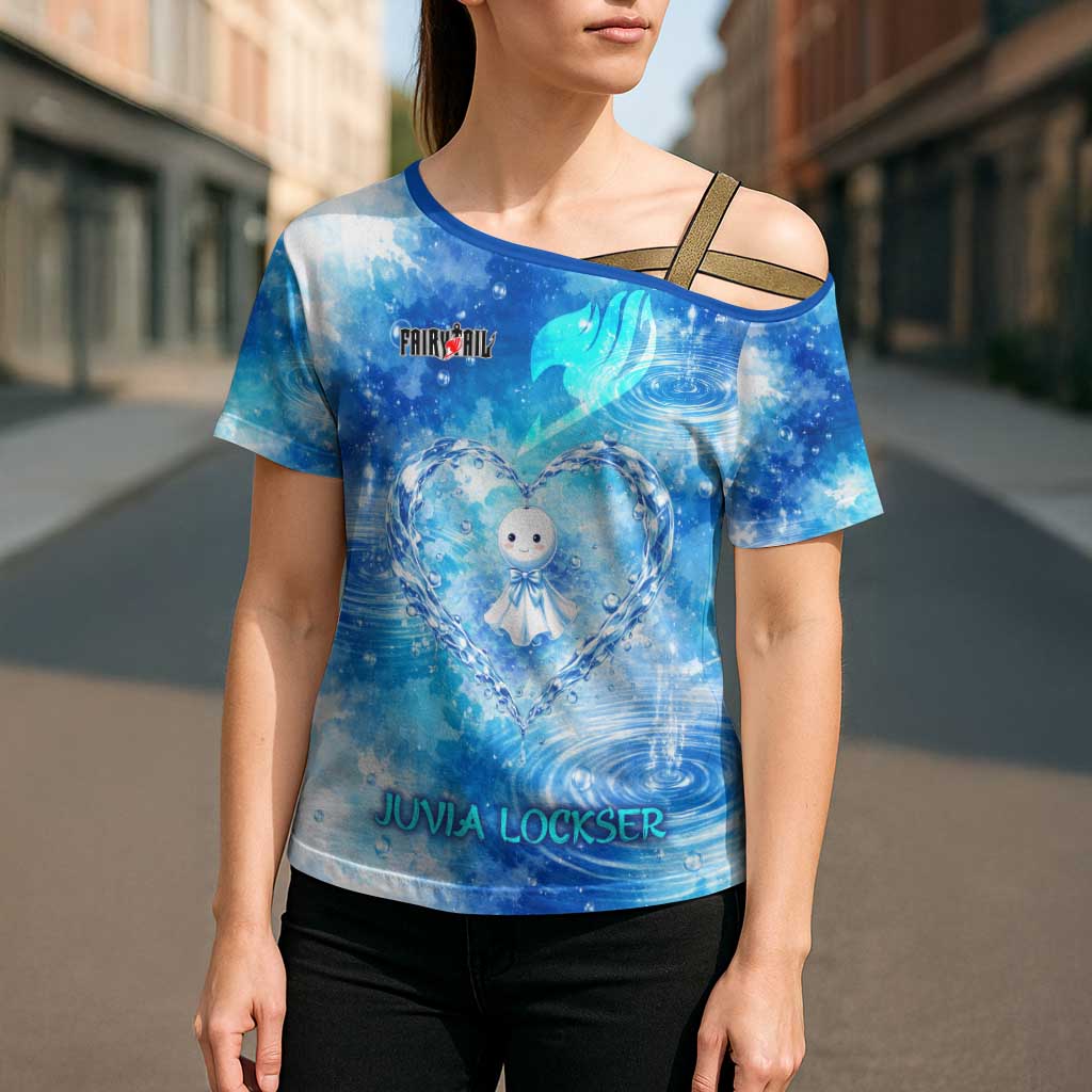 Juvia Lockser Fairy Tail Cross Shoulder Shirt Water Magic Anime Style with Heart and Raindrop Aesthetic