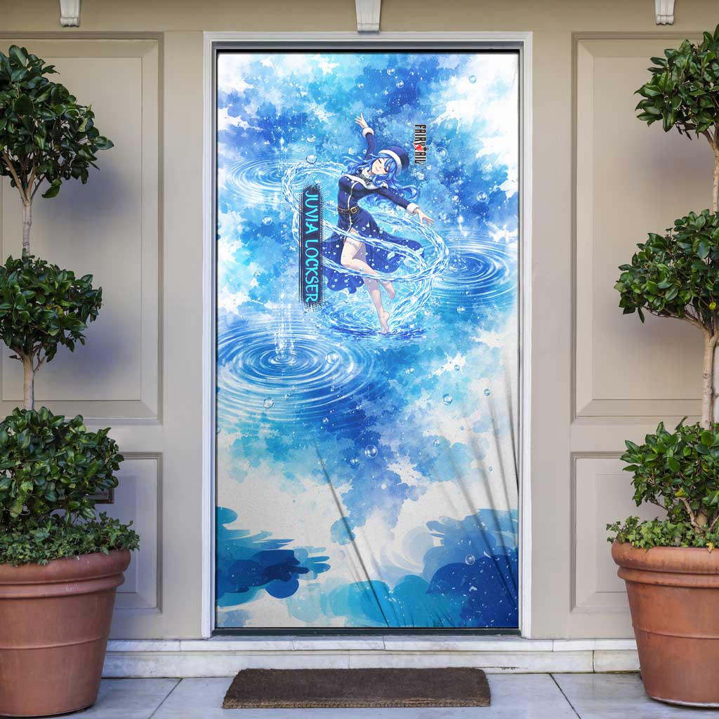 Juvia Lockser Fairy Tail Door Cover Water Magic Anime Style with Heart and Raindrop Aesthetic