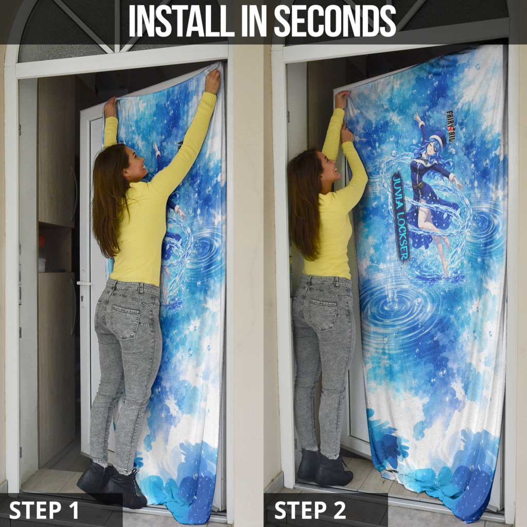 Juvia Lockser Fairy Tail Door Cover Water Magic Anime Style with Heart and Raindrop Aesthetic