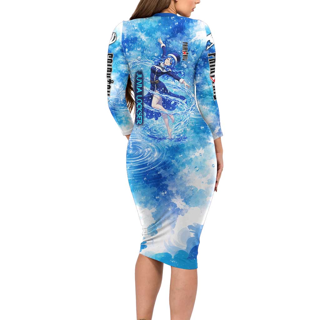 Juvia Lockser Fairy Tail Family Matching Long Sleeve Bodycon Dress and Hawaiian Shirt Water Magic Anime Style with Heart and Raindrop Aesthetic