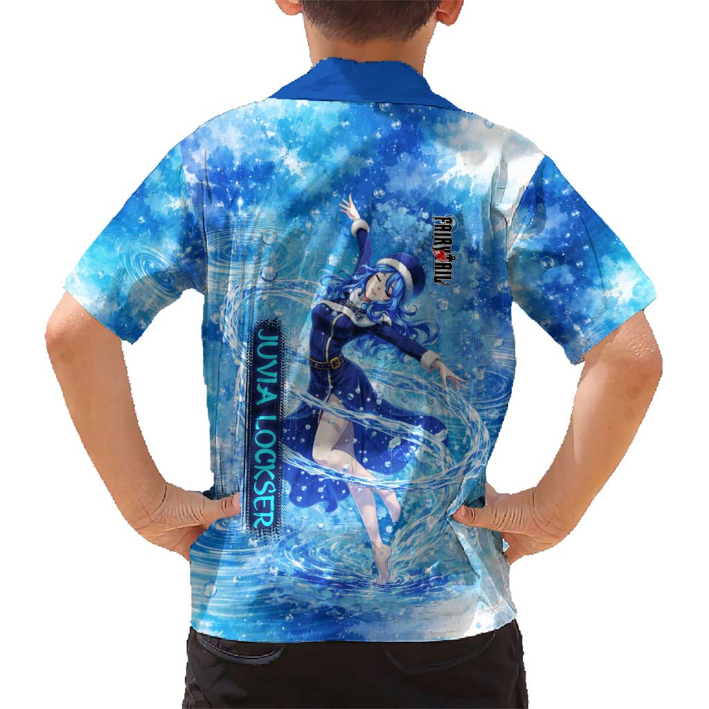 Juvia Lockser Fairy Tail Family Matching Off The Shoulder Long Sleeve Dress and Hawaiian Shirt Water Magic Anime Style with Heart and Raindrop Aesthetic