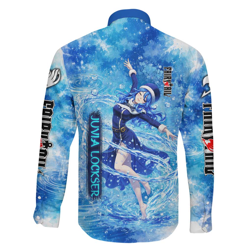 Juvia Lockser Fairy Tail Family Matching Off The Shoulder Long Sleeve Dress and Hawaiian Shirt Water Magic Anime Style with Heart and Raindrop Aesthetic