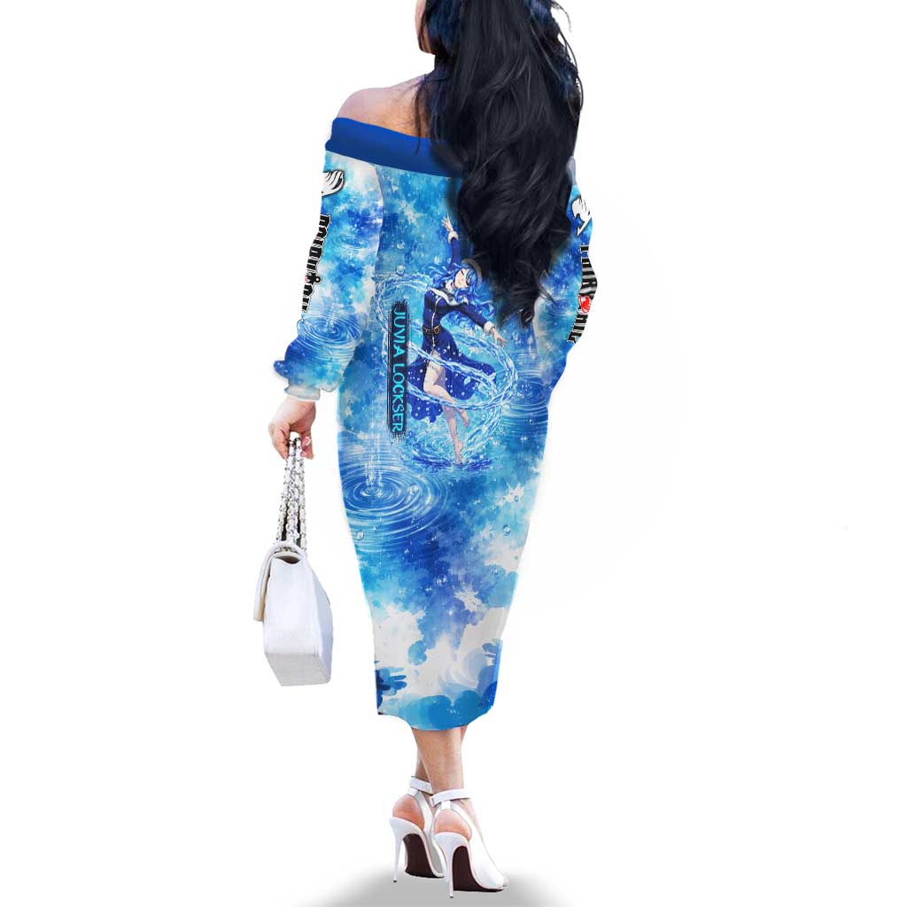 Juvia Lockser Fairy Tail Family Matching Off The Shoulder Long Sleeve Dress and Hawaiian Shirt Water Magic Anime Style with Heart and Raindrop Aesthetic