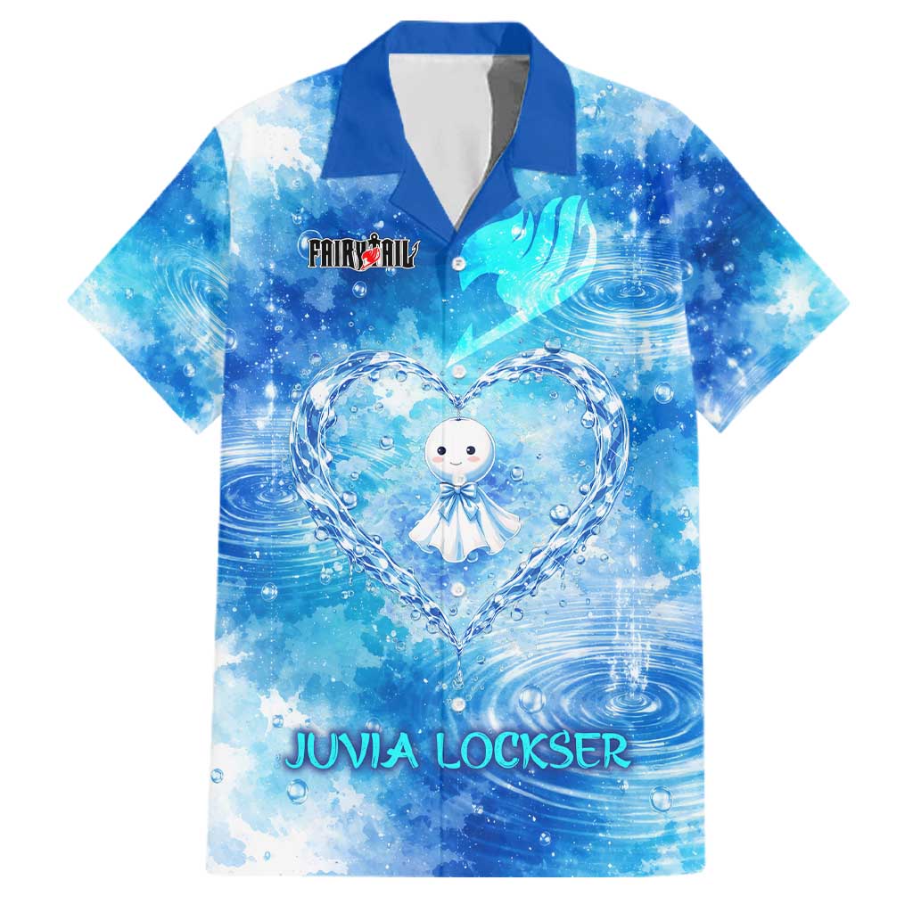 Juvia Lockser Fairy Tail Family Matching Off Shoulder Maxi Dress and Hawaiian Shirt Water Magic Anime Style with Heart and Raindrop Aesthetic