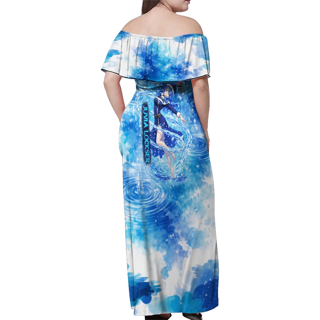 Juvia Lockser Fairy Tail Family Matching Off Shoulder Maxi Dress and Hawaiian Shirt Water Magic Anime Style with Heart and Raindrop Aesthetic