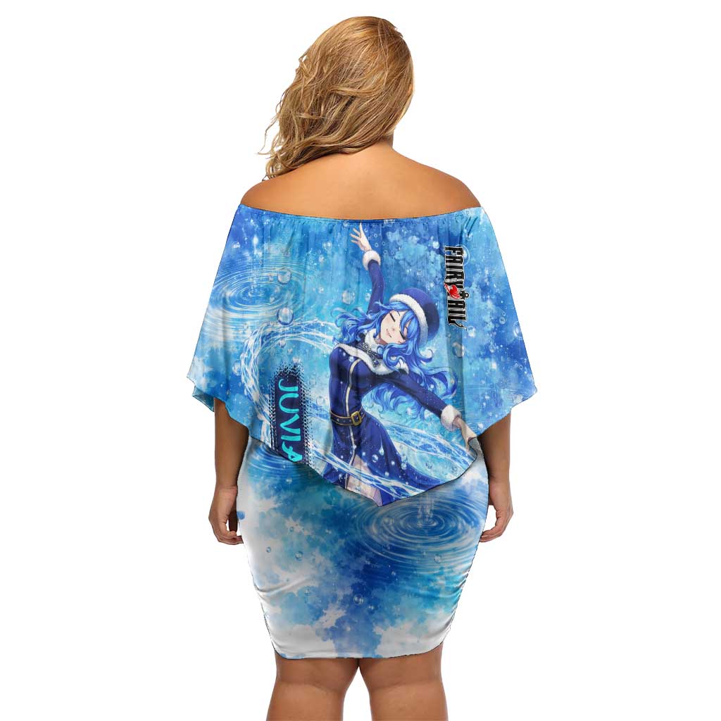 Juvia Lockser Fairy Tail Family Matching Off Shoulder Short Dress and Hawaiian Shirt Water Magic Anime Style with Heart and Raindrop Aesthetic