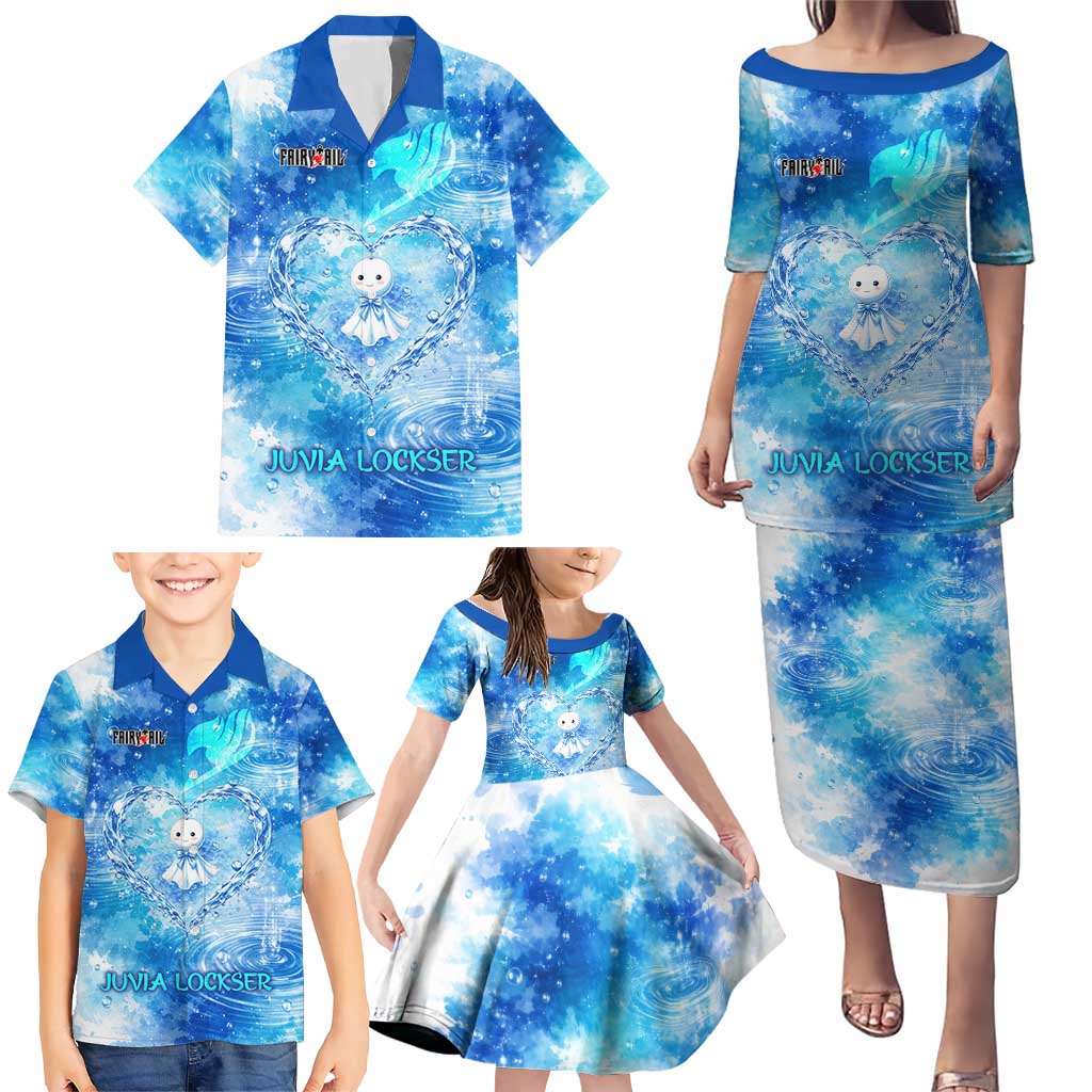 Juvia Lockser Fairy Tail Family Matching Puletasi and Hawaiian Shirt Water Magic Anime Style with Heart and Raindrop Aesthetic