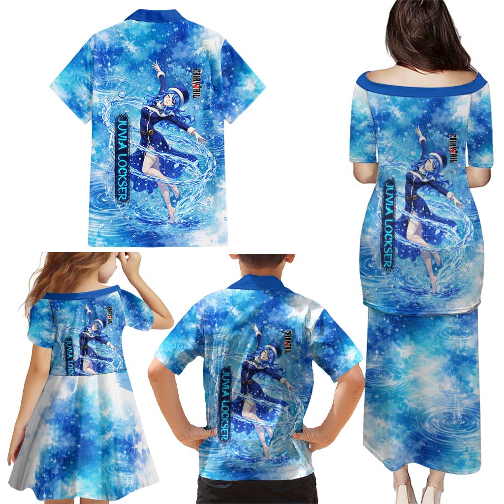 Juvia Lockser Fairy Tail Family Matching Puletasi and Hawaiian Shirt Water Magic Anime Style with Heart and Raindrop Aesthetic