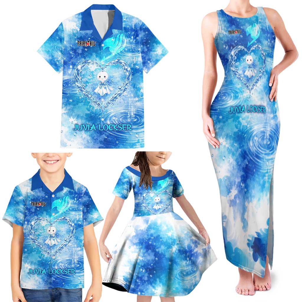Juvia Lockser Fairy Tail Family Matching Tank Maxi Dress and Hawaiian Shirt Water Magic Anime Style with Heart and Raindrop Aesthetic