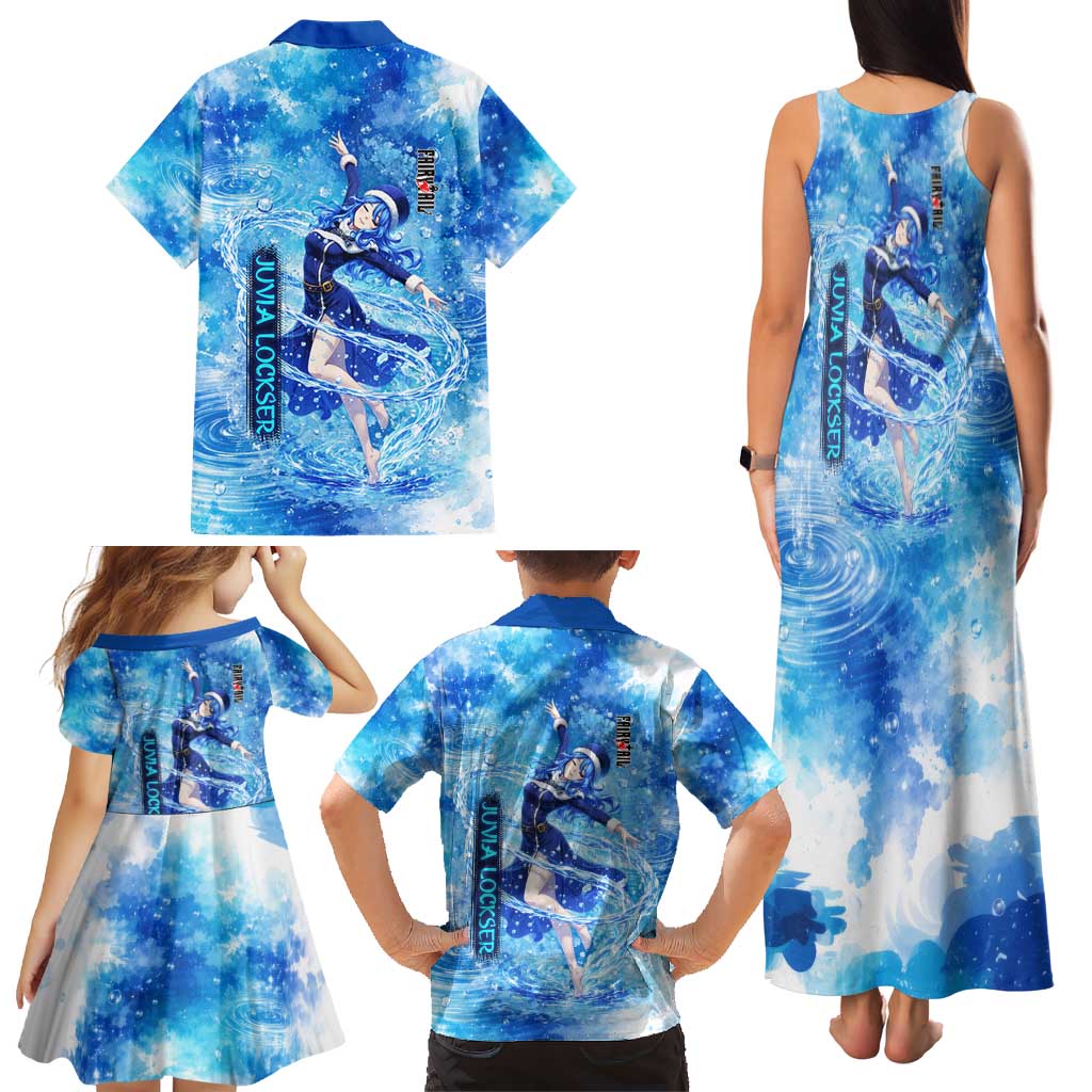 Juvia Lockser Fairy Tail Family Matching Tank Maxi Dress and Hawaiian Shirt Water Magic Anime Style with Heart and Raindrop Aesthetic