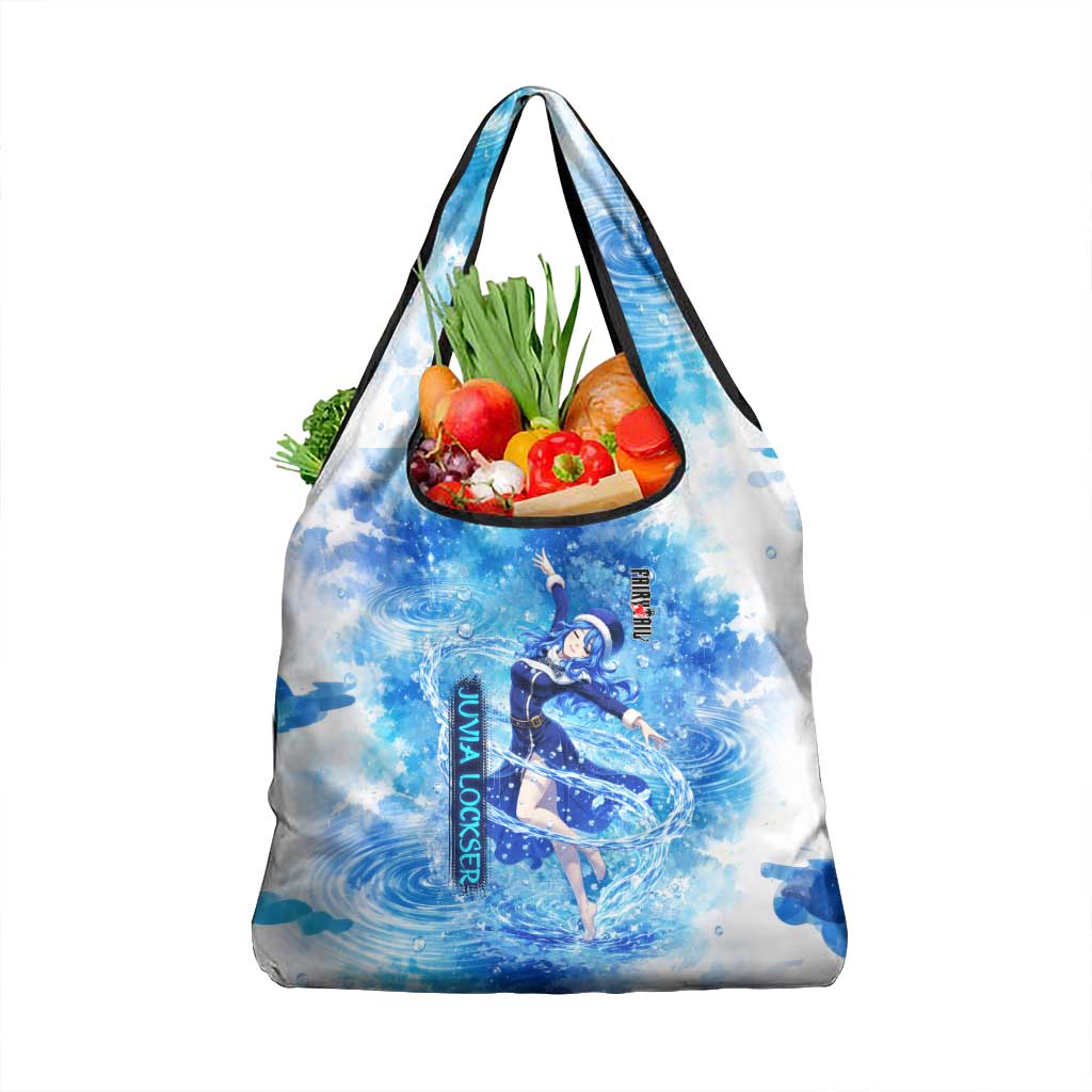 Juvia Lockser Fairy Tail Grocery Bag Water Magic Anime Style with Heart and Raindrop Aesthetic