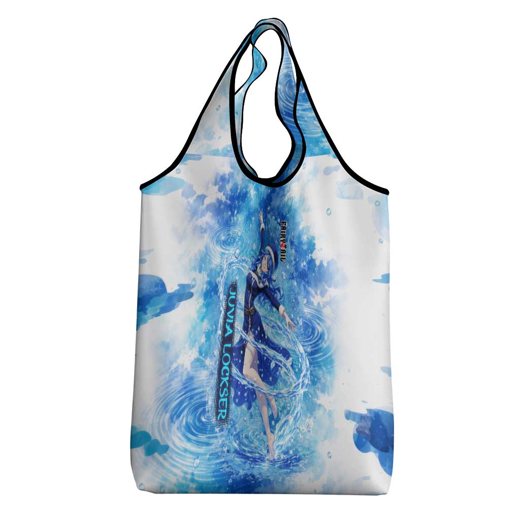 Juvia Lockser Fairy Tail Grocery Bag Water Magic Anime Style with Heart and Raindrop Aesthetic