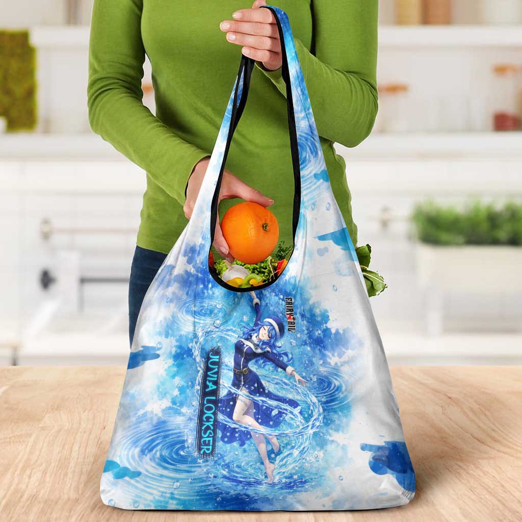 Juvia Lockser Fairy Tail Grocery Bag Water Magic Anime Style with Heart and Raindrop Aesthetic