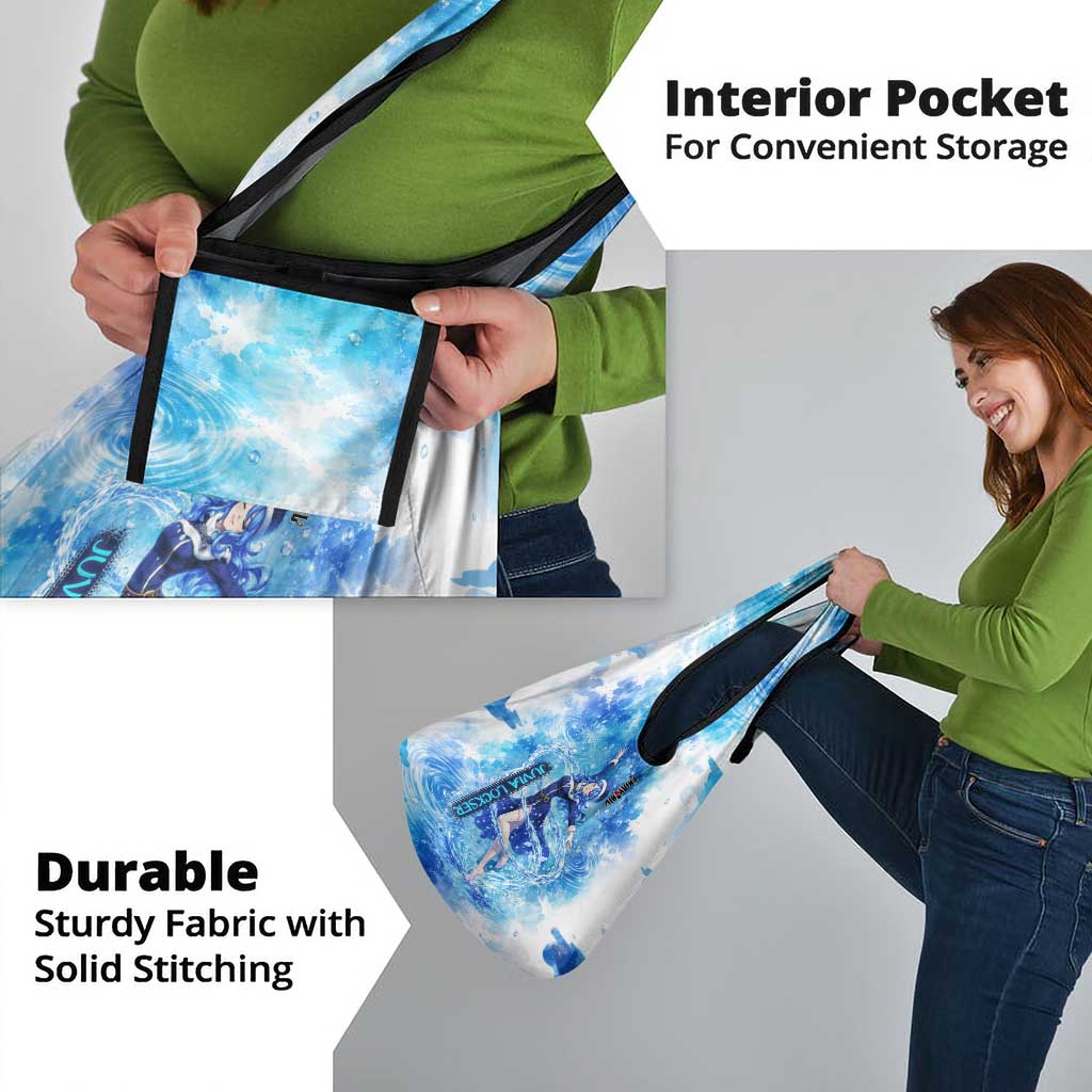 Juvia Lockser Fairy Tail Grocery Bag Water Magic Anime Style with Heart and Raindrop Aesthetic