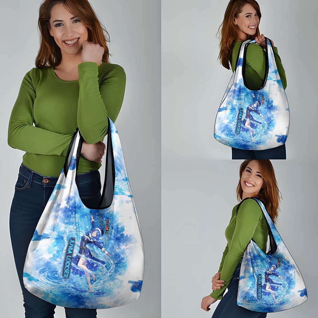 Juvia Lockser Fairy Tail Grocery Bag Water Magic Anime Style with Heart and Raindrop Aesthetic