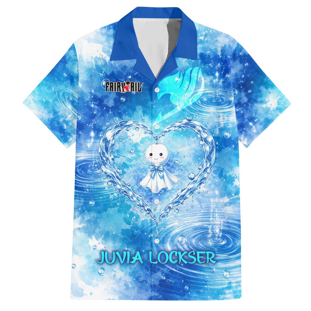 Juvia Lockser Fairy Tail Hawaiian Shirt Water Magic Anime Style with Heart and Raindrop Aesthetic