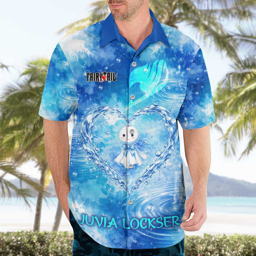 Juvia Lockser Fairy Tail Hawaiian Shirt Water Magic Anime Style with Heart and Raindrop Aesthetic