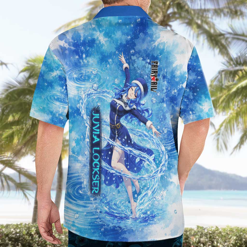 Juvia Lockser Fairy Tail Hawaiian Shirt Water Magic Anime Style with Heart and Raindrop Aesthetic