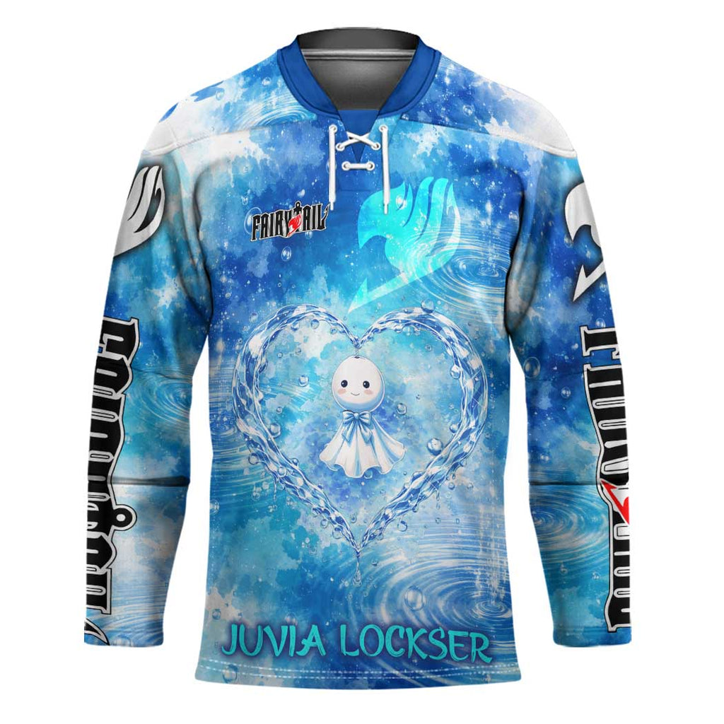 Juvia Lockser Fairy Tail Hockey Jersey Water Magic Anime Style with Heart and Raindrop Aesthetic