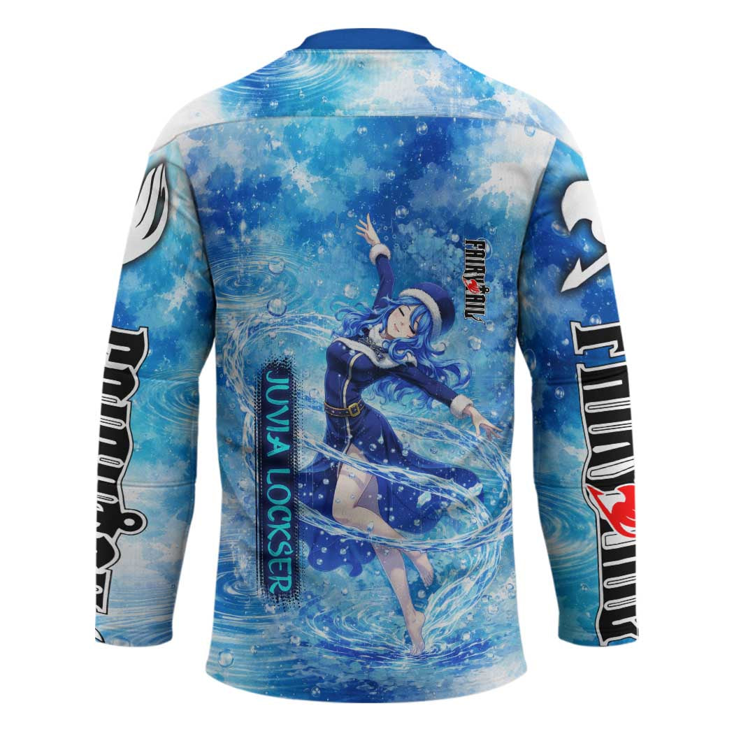Juvia Lockser Fairy Tail Hockey Jersey Water Magic Anime Style with Heart and Raindrop Aesthetic