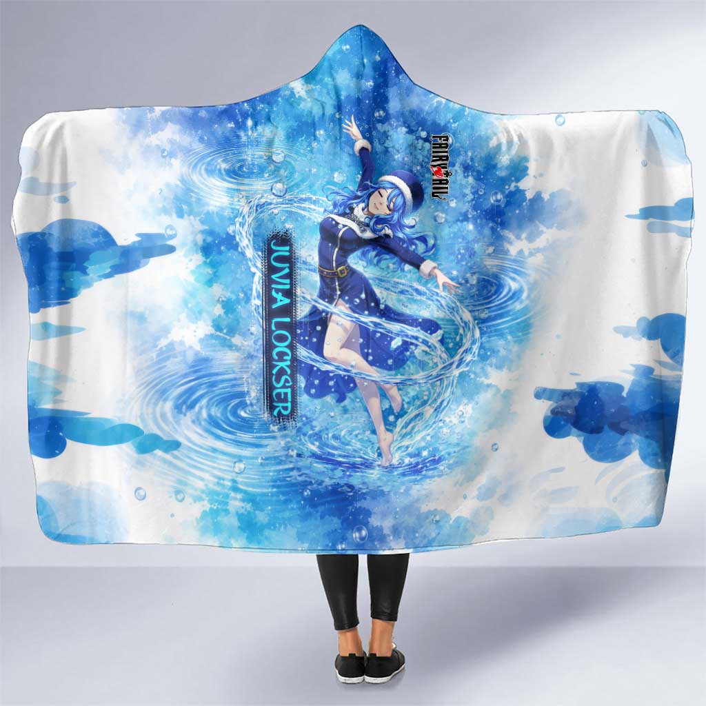 Juvia Lockser Fairy Tail Hooded Blanket Water Magic Anime Style with Heart and Raindrop Aesthetic