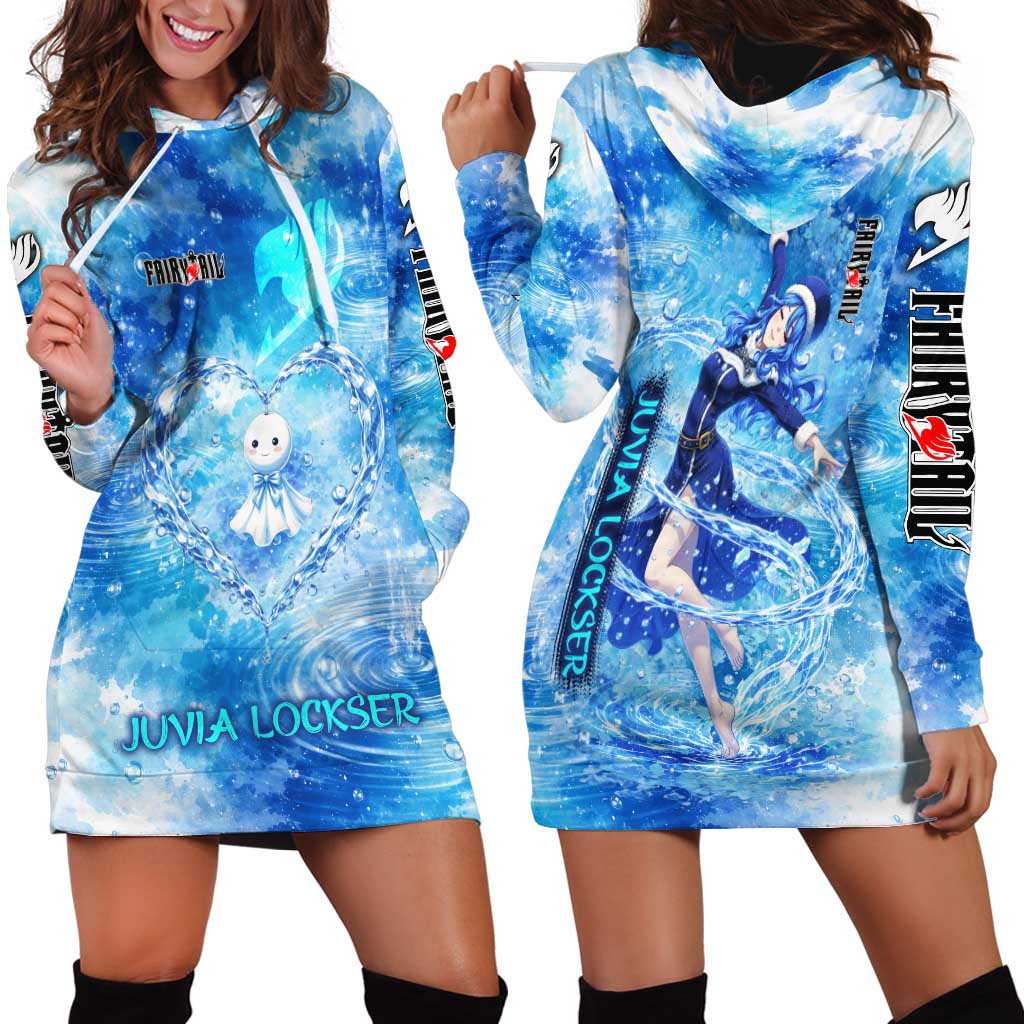 Juvia Lockser Fairy Tail Hoodie Dress Water Magic Anime Style with Heart and Raindrop Aesthetic