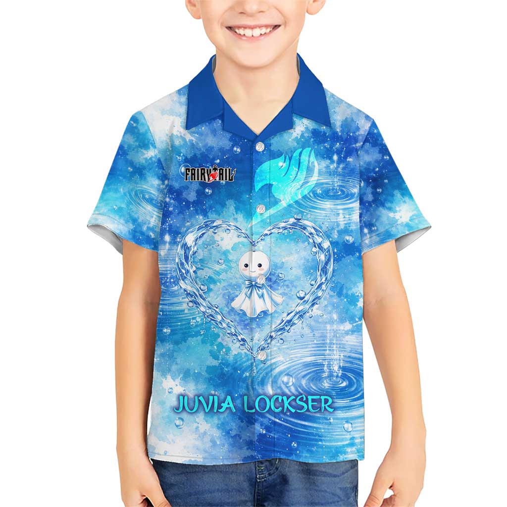 Juvia Lockser Fairy Tail Kid Hawaiian Shirt Water Magic Anime Style with Heart and Raindrop Aesthetic