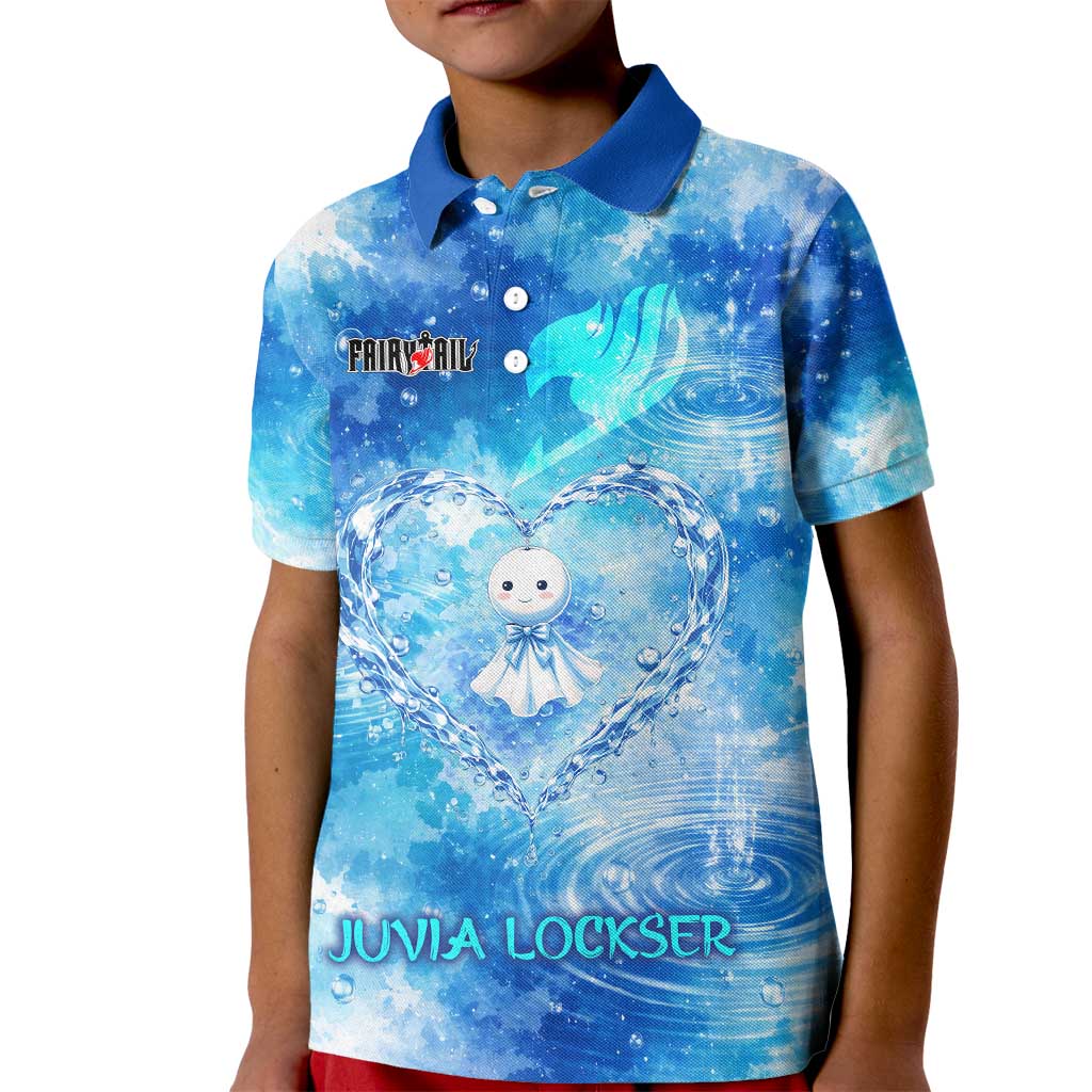 Juvia Lockser Fairy Tail Kid Polo Shirt Water Magic Anime Style with Heart and Raindrop Aesthetic