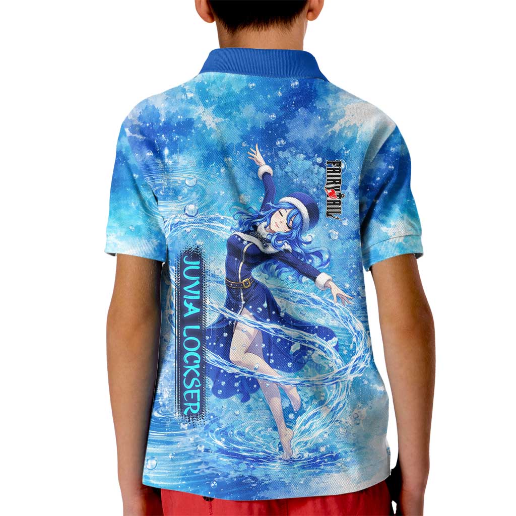 Juvia Lockser Fairy Tail Kid Polo Shirt Water Magic Anime Style with Heart and Raindrop Aesthetic